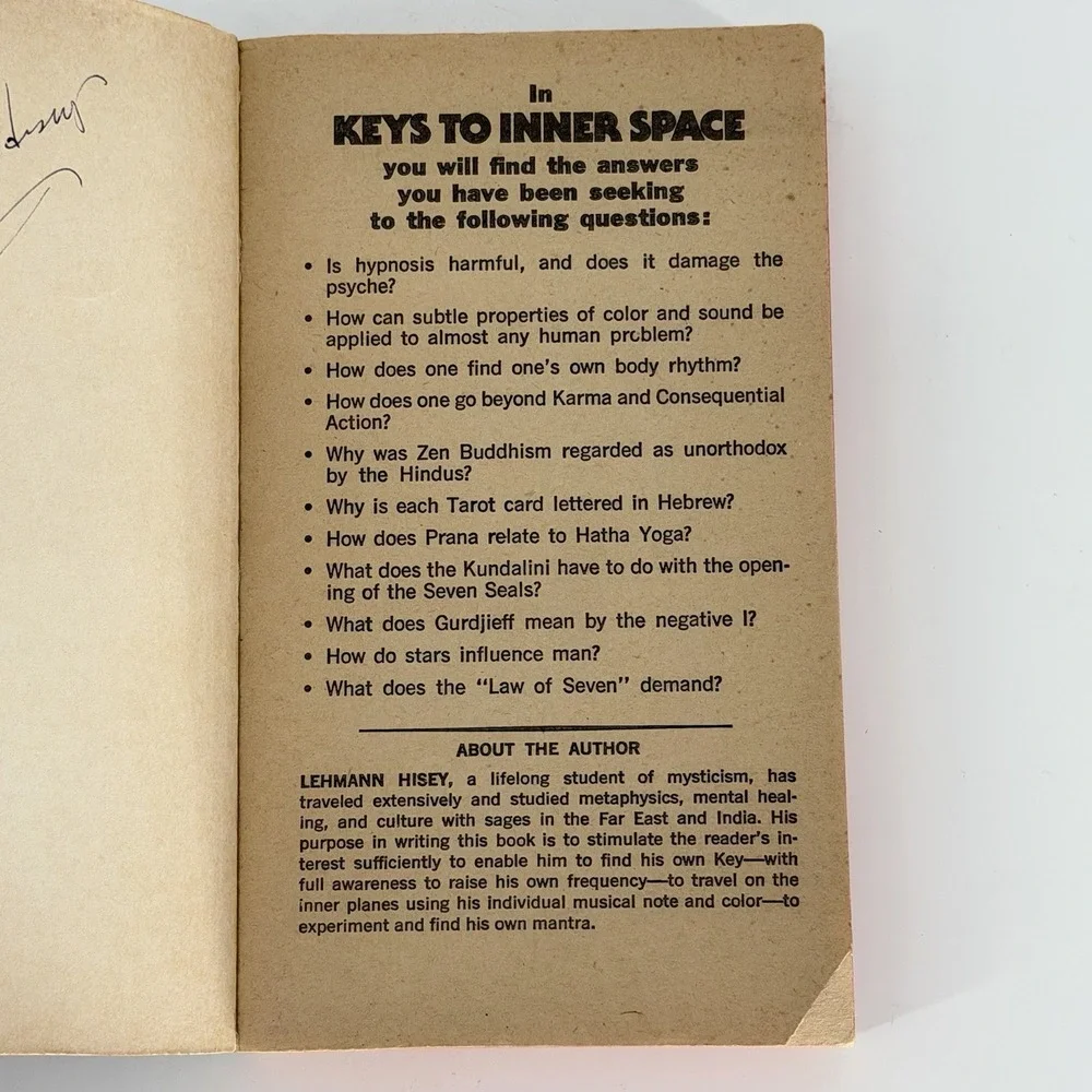 Keys‎ to Inner Space Lehmann Hisey 1975 Signed 1st Avon Occult Metaphysics PB